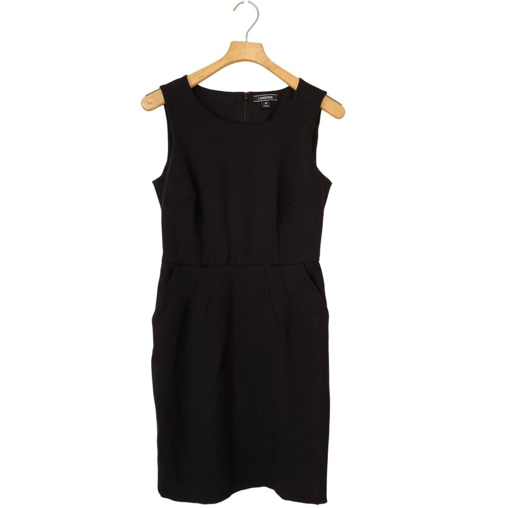 Lands End Black Ponte Sleeveless Sheath Dress Office Work Party Classic Elegant